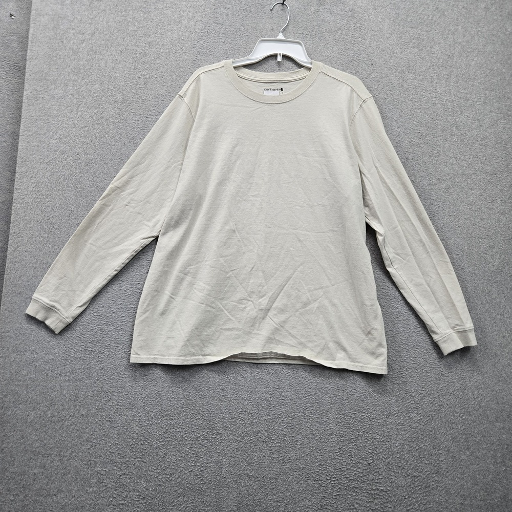 Carhartt Women Shirt XL Beige Dearborn Loose Long Sleeve Logo Graphic Print